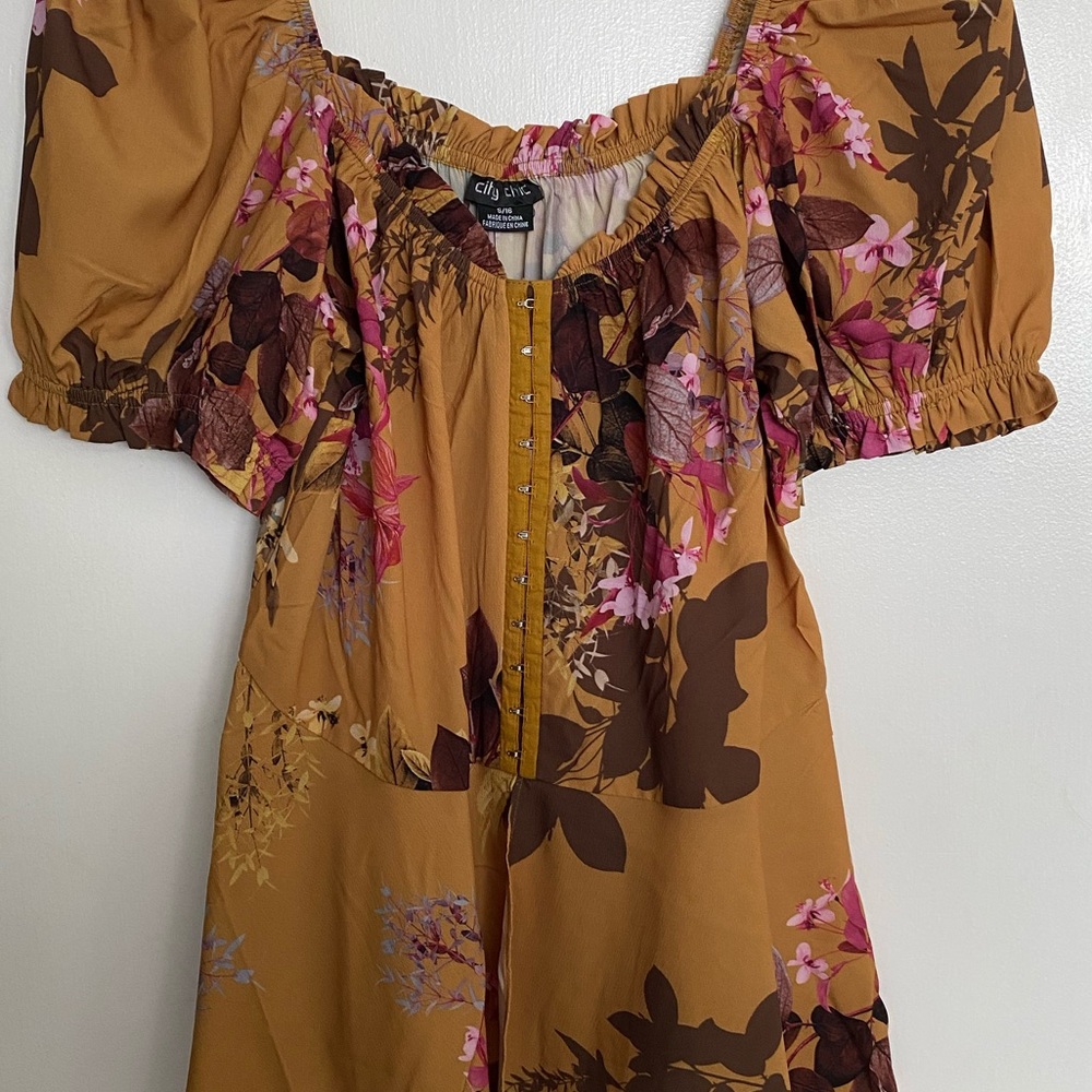 City Chic Floral Mustard Peplum Top